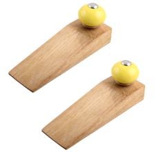2 Pieces Yellow Round Ceramic Wooden Door Stopper